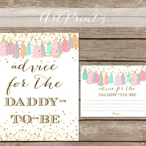 Cartello stampabile con consigli per il futuro papà, decorazione da tavolo per baby shower, stampabile, con coriandoli dorati, baby shower, download immediato