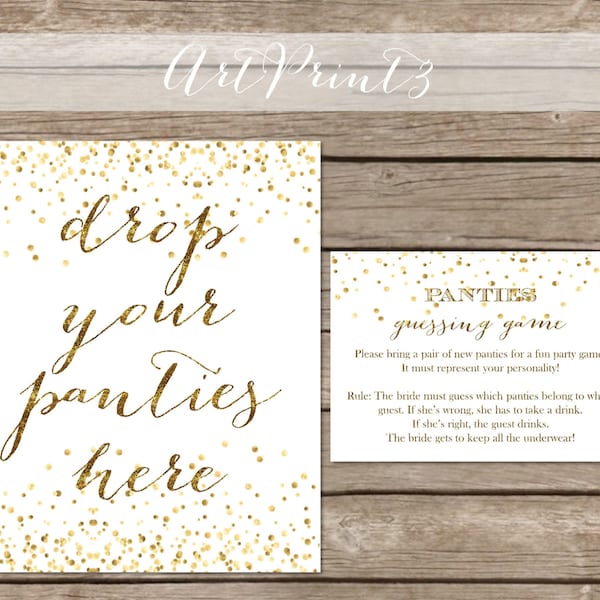 Gold Panty Game Printable, Printable Gold Confetti Shower Panty Game Cards and Sign, Lingerie Bridal Shower Game, Bachelorette Party Game