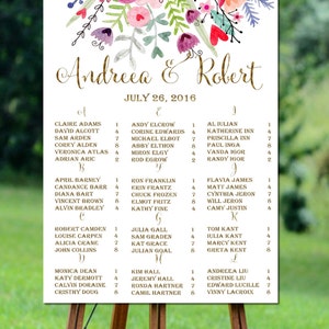 Table de salle de mariage imprimable, plan de table alphabétique doré, plan de table de mariage rustique, plan de table imprimable, plan de table floral