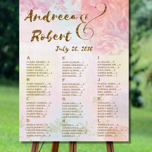 Plan de table or mariage imprimable, plan de table mariage alphabétique, plan de table aquarelle plan de table mariage imprimable, floral