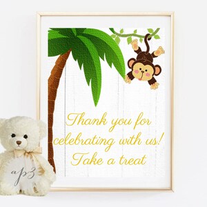 Thank You For Celebrating With Us Favors Sign Printable, Baby Shower Printable Sign, Jungle Baby Shower Sign, Monkey Baby Shower Table Decor