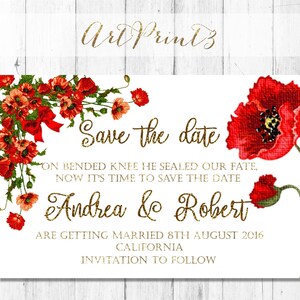 Speichern Sie die Datum Hochzeit Bekanntmachung Karte druckbare, rustikale Save the Date Karte, Gold Save the Date Karte druckbare, Mohnblumen Save the Date Card