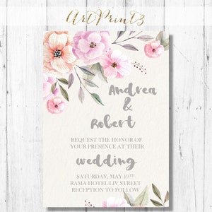Rosa Blumen Hochzeitseinladung, druckbare Hochzeitseinladung Set, rustikale Hochzeit lädt, Dankeschön-Karte, RSVP-Karte, digitale Einladung