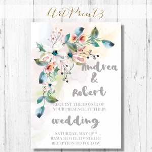 Afdrukbare huwelijksuitnodiging, bloemen bruiloft uitnodigingen set, bloemen huwelijksuitnodiging, rustieke huwelijksuitnodiging, bedankkaart, RSVP-kaart