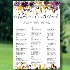 Mariage imprimable assise graphique, graphique sièges alphabétique mariage, mariage sièges graphique imprimable, Floral mariage sièges graphique imprimable
