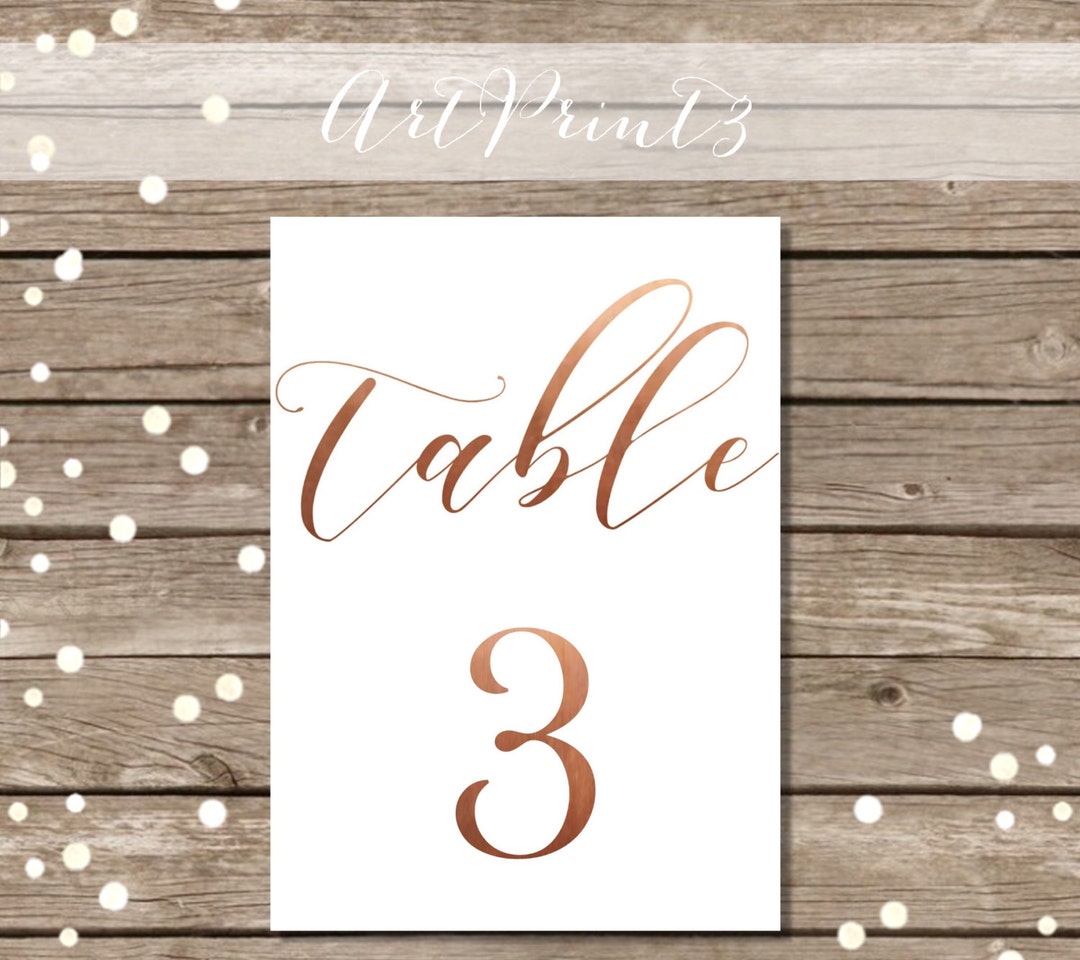 Printable Wedding Table Numbers 1 - 30, Rose Gold Wedding Tabletop ...