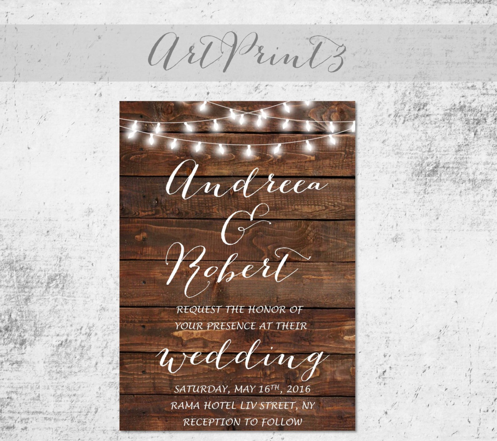 Rustic Wedding Invitation Printable, Barn Wood Wedding Invite, String ...