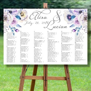 Printable Seating Chart, Silver Alphabetical Wedding Seating Chart, Rustic Wedding Seating Chart Printable, Floral Wedding Seating Chart