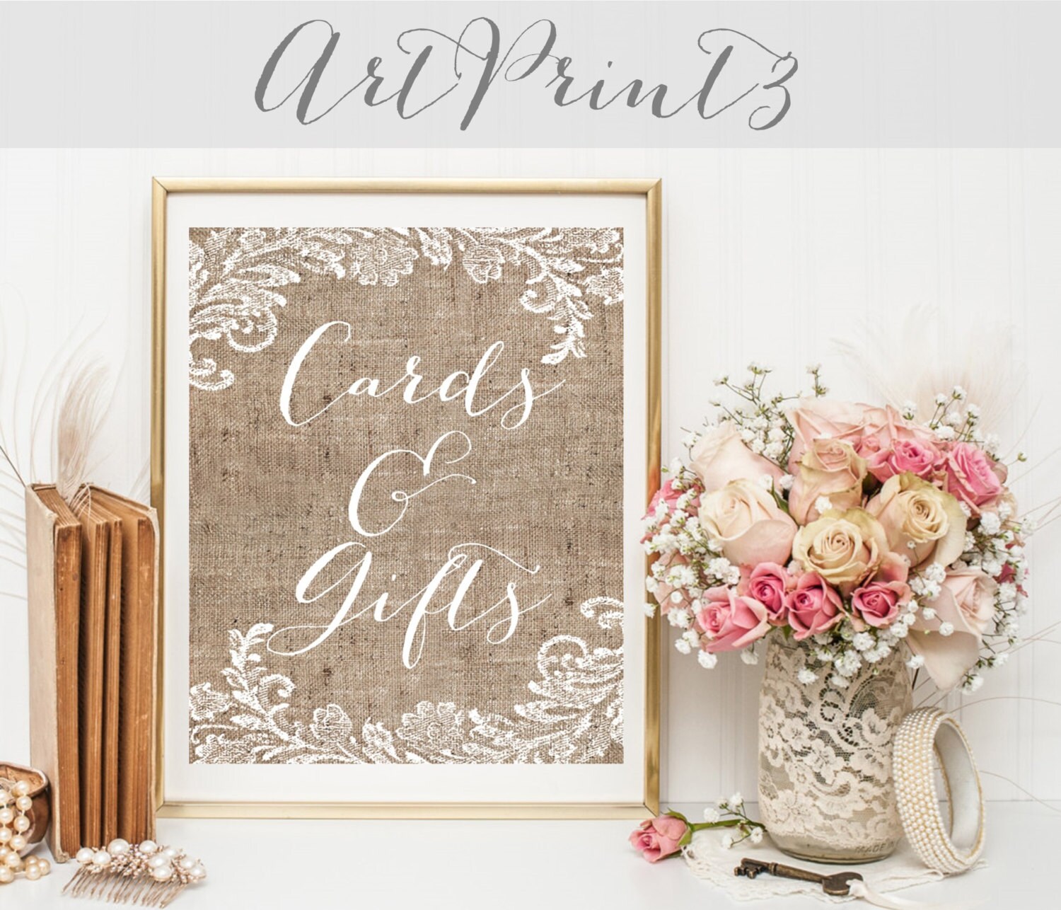Cards And Gifts Wedding Sign Printable, Rustic Wedding Sign Printable, Burlap&Lace Printable Wedding Sign, Cards and Gifts Table Printable