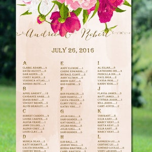 Table de salle de mariage imprimable, plan de table alphabétique doré, plan de table de mariage rustique, plan de table imprimable, plan de table floral