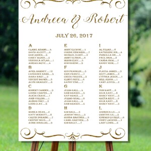 Imprimible boda estar carta, oro confeti boda estar carta, asientos alfabética moderna carta, estar carta para imprimir de boda