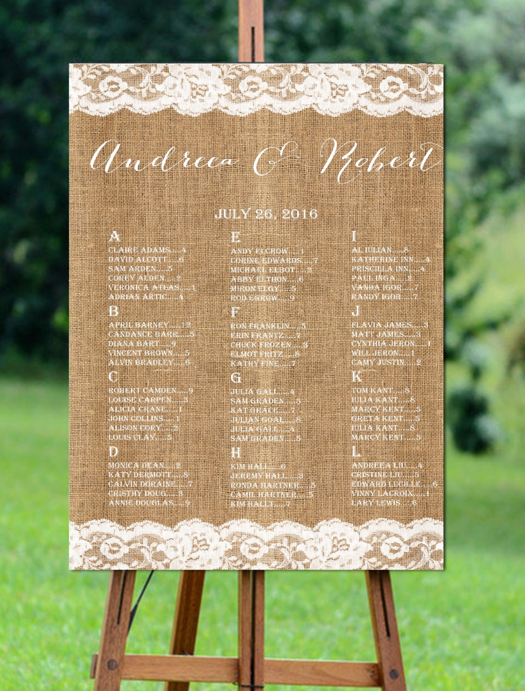 Rustic Wedding Printable Seating Chart, Burlap Printable Seating Chart ...