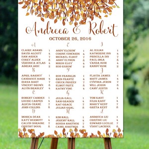 Table des places imprimable pour mariage d'automne, plan de table par ordre alphabétique, plan de table pour mariage rustique, plan de table pour mariage automne imprimable