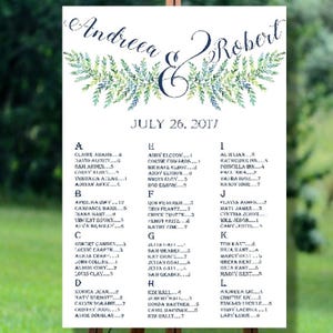 Mariage imprimable assise graphique, graphique sièges alphabétique mariage, mariage sièges graphique imprimable, Floral mariage sièges graphique imprimable