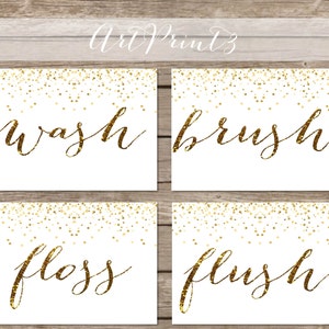 Wash Brush Floss Flush Bathroom Printable. Bathroom Art Print. Bathroom Sign. Kids Bathroom Rules Sign. Bathroom Wall Art Printable