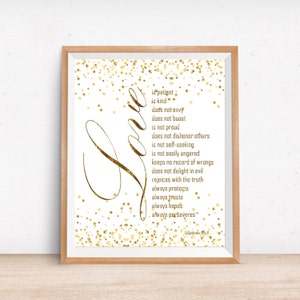 Liefde is geduldig Liefde is vriendelijk Korinthiërs afdrukbare kunst aan de muur Instant Download 8x10 Bijbel Vers Digitaal bestand Religieus afdrukbaar huis decor
