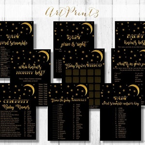 Baby Shower Games Printable, Printable Baby Shower Games Package, Black&Gold Baby Shower Games, Neutral Gender Baby Shower Games Printable