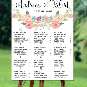 Tabla de asientos de boda imprimible, carta de asientos de boda alfabética, tabla de asientos de boda rústica imprimible, tabla de asientos de boda floral