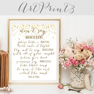 Don&#39;t Say Bride Game Printable, Take a Ring Game Printable,Gold Confetti Bridal Shower Game, Gold Bridal Shower Fun Activity, Printable Game