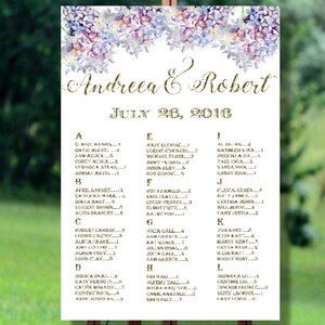 Plan de table de mariage imprimable, plan de table alphabétique, plan de table de mariage imprimable, plan de table de mariage floral imprimable