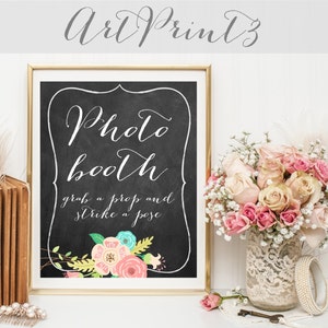 Photo Booth Sign Printable, Wedding Photobooth Sign, Floral Wedding Printable Signs, Chalkboard Wedding Signage, Wedding Decor Printable