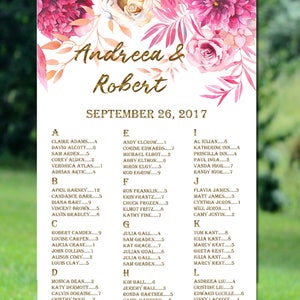 Boda de otoño para imprimir carta, carta de asientos por orden alfabético de la boda, boda rústico asiento carta imprimible, otoño boda carta de estar de estar