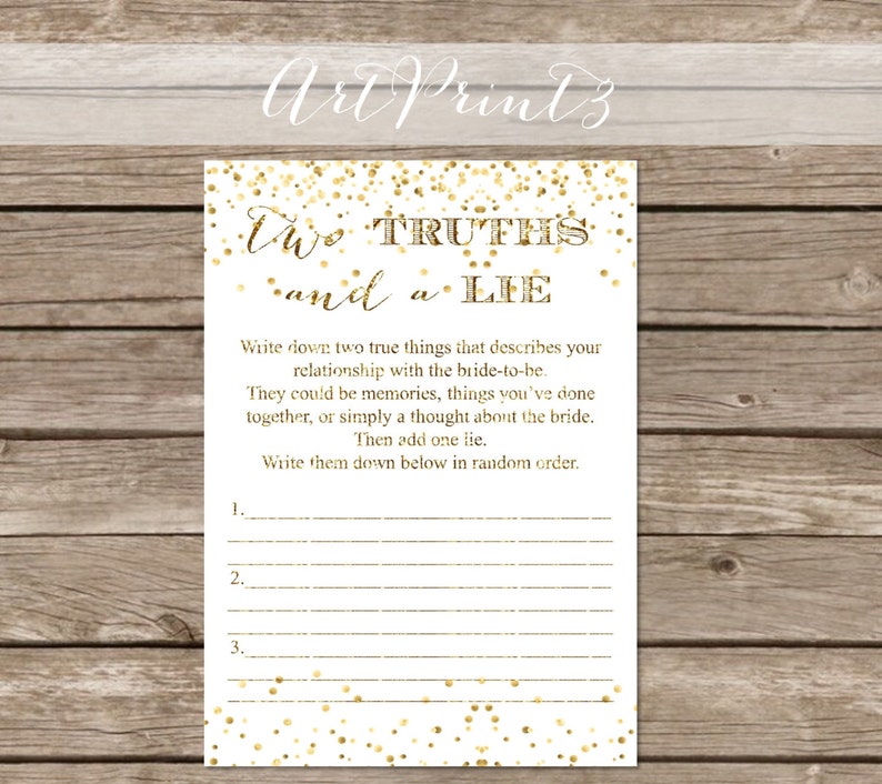 Two Truths And A Lie Bridal Shower Game Printable Gold Etsy Schweiz