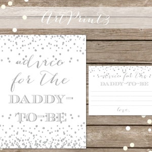 Consigli per il futuro papà, cartello stampabile, decorazione da tavolo per baby shower, stampabile, coriandoli argentati per baby shower, download immediato di consigli