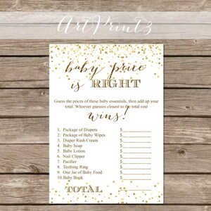 Baby Price Is Right Baby Shower Printable Game, Baby Shower Game Printable, Instant Download Gold Confetti Baby Shower Game Card