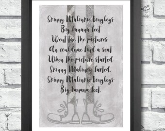 Nursery Rhyme Print, A4 unframed print, Scottish Nursery Rhyme, Skinny Malinkie Longlegs