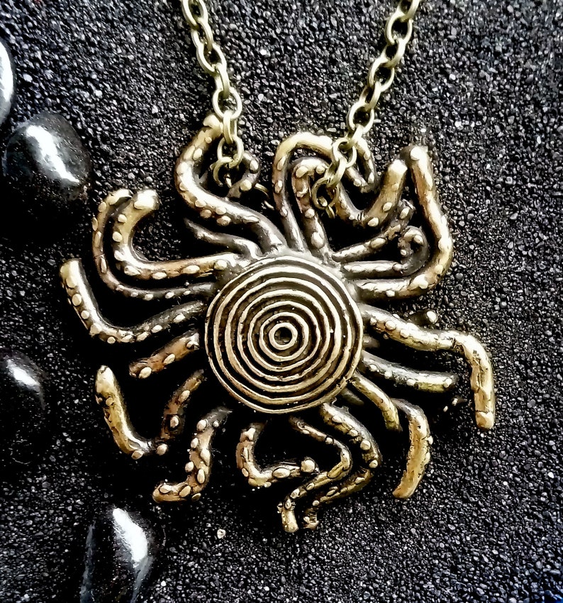 Bronze Handmade Pendant with chain Solar Spiral Sun Rays Octopus Sun Tentacles Funny Sun Planet Universe