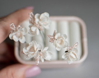 Wedding bobby pin tiny Ivory flowers bobby Pins Rustic Bridal Hair Accessories Country Wedding Floral Headpiece Set wedding hair