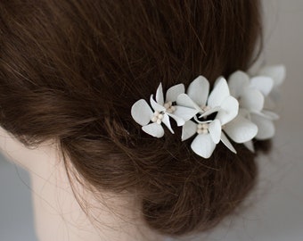 fleurs blanches de cheveux de mariage Hydrangea épingle à cheveux Coiffure de mariage Demoiselle d’honneur Casque de fleur nuptiale Bridesmaid fleurs blanches Rustique