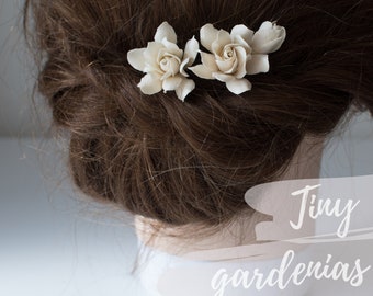 mini gardenia 3 pcs Tocado floral marfil Flores de taupe pasadores para el cabello Tocado de boda Bobby flor pin para el cabello Accesorios nupciales Alfileres de boda