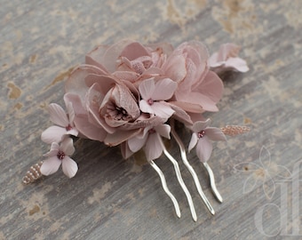 Wedding Combs Decorative blush pink flowers headpiece Swarovski crystal bridal comb with flowers Floral bridal Comb wedding hair accessory