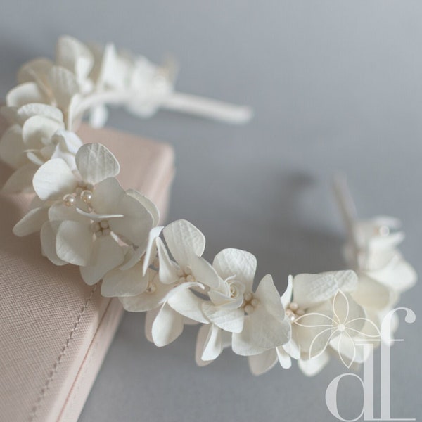 Brauts Blumenkrone Blumen Braut Kopfschmuck Ivory Hortensien Krone Boho Hochzeit Brautstirnband Hortensien Haarband