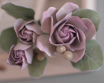 Purple roses and eucalyptus hair Roses hair pin Woodland wedding Greenery wedding Eucalyptus wedding flower headpiece Rustic wedding