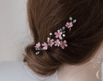 Hair pin set Pink wedding flowers Swarovski headpiece Bridal hair pins Flowers headpiece Floral headpiece Bridal hairpiece Crystal hair pins