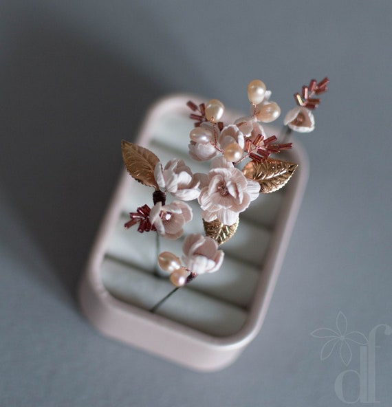 Elegant Rose Gold Hair Pins Sakura Hair Pins Wedding Flowers  display picture 1