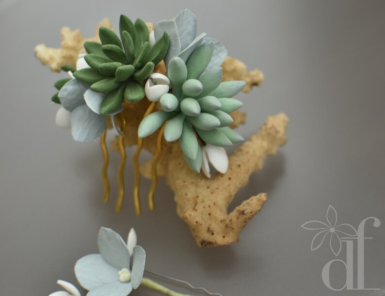 Woodland style Wedding hair comb Botanical headpiece Tropical wedding Succulent hair comb Fern leaf Woodland wedding Beach wedding Boho