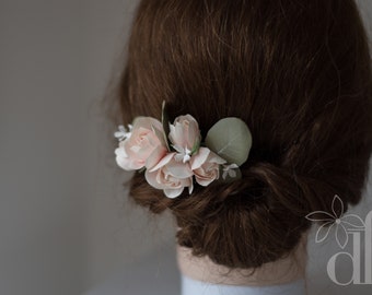Floral hair comb Bridal hair comb Wedding hair comb Bridal flower hairpiece Pastel rose Eucalyptus  Bridal headpiece Blush flower headpiece