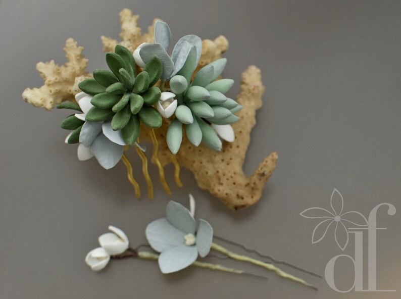 Woodland style Wedding hair comb Botanical headpiece Tropical wedding Succulent hair comb Fern leaf Woodland wedding Beach wedding Boho