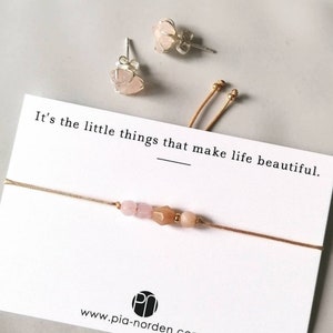 delicate sunstone & rose quartz bracelet in beige, pink, gold | crystal bracelets for women | simple minimalist jewelry gift
