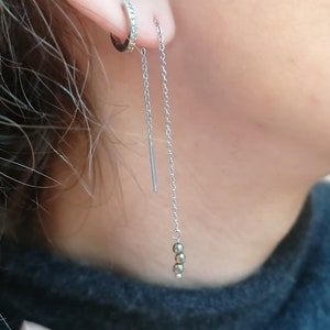 Orecchini a filo di pirite realizzati in acciaio inossidabile, argento