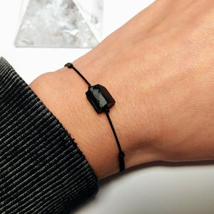 Black tourmaline bracelet raw simple black bracelets minimalist jewelry thin bracelet protection stone gift her Raw Healing Crystal Bracelet
