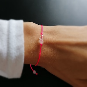 neon pink rock crystal rose quartz bracelet | thin healing stone bracelet | gemstones