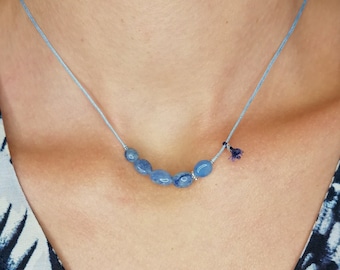 Blaue Edelstein Halskette kurz mit Dumortierit & Silber | Choker Kette in verschiedenen Blautönen für positive Lebenseinstellung