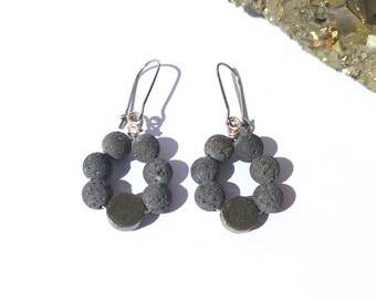 Lava stone earrings diffuser earrings essential oils earrings pyrite earrings natural black lava jewelry for women lava dangle earrings