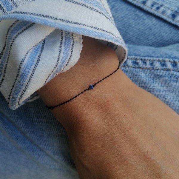 delicate lapis lazuli bracelet unisex | dark blue & black | thin gemstone bracelet | minimalist jewelry