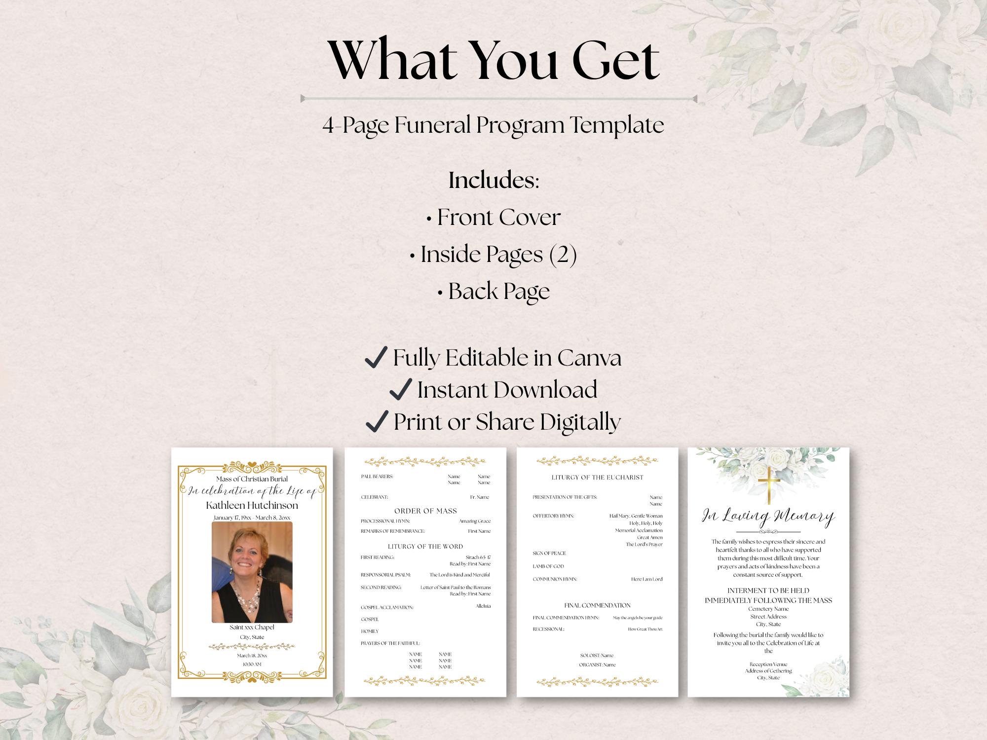 Mass of Christian Burial Program Template, Editable Funeral Booklet ...